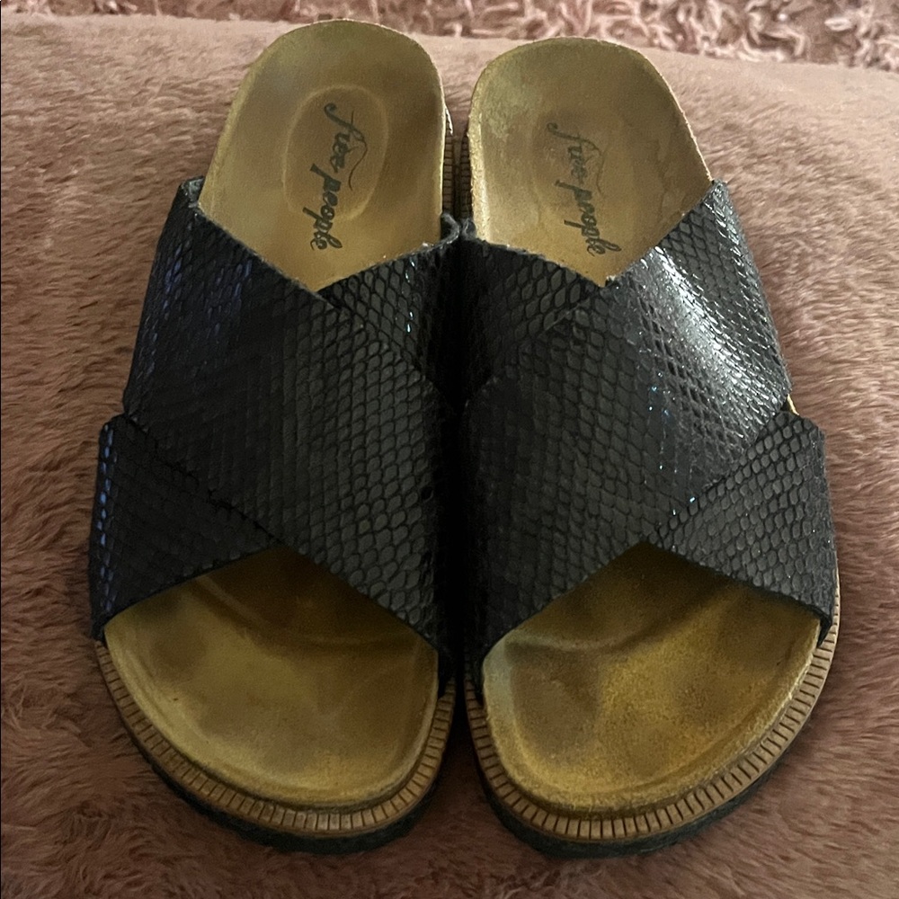 Free People Black Textured Mules